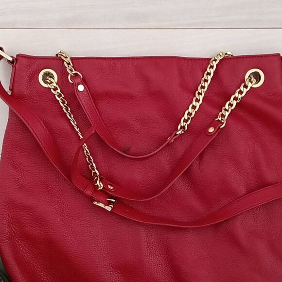 Michael Kors Women's Jet Set Genuine Lether Lain Shoulder Bag Red - Picture 4 of 7